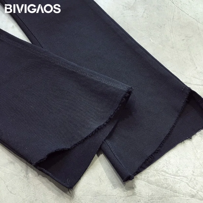 BIVIGAOS Весна и осень новые Стиль досуга черные Асимметричные расклешенные брюки