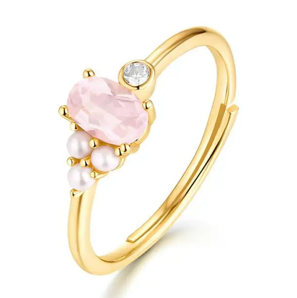 rose quartz ALLNOEL, настоящее 925 пробы, серебряные кольца для женщин, натуральный голубой топаз, розовая роза, кварц, жемчужные кольца, свадебные ювелирные украшения - Цвет камня: rose quartz