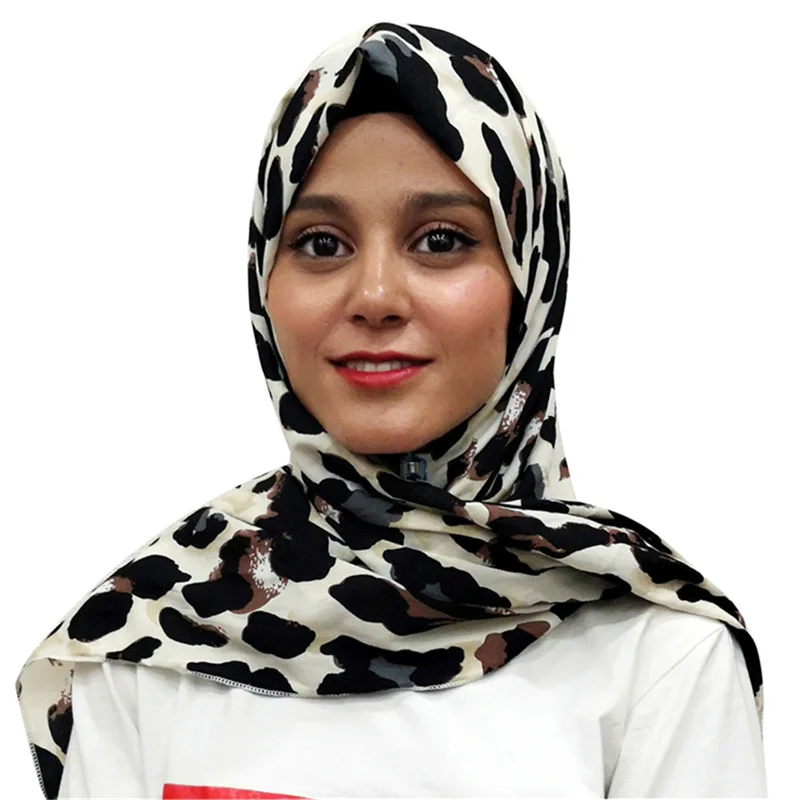 Мусульманский Хиджаб Леопардовый горошек платок шарф из полиэстера с принтом