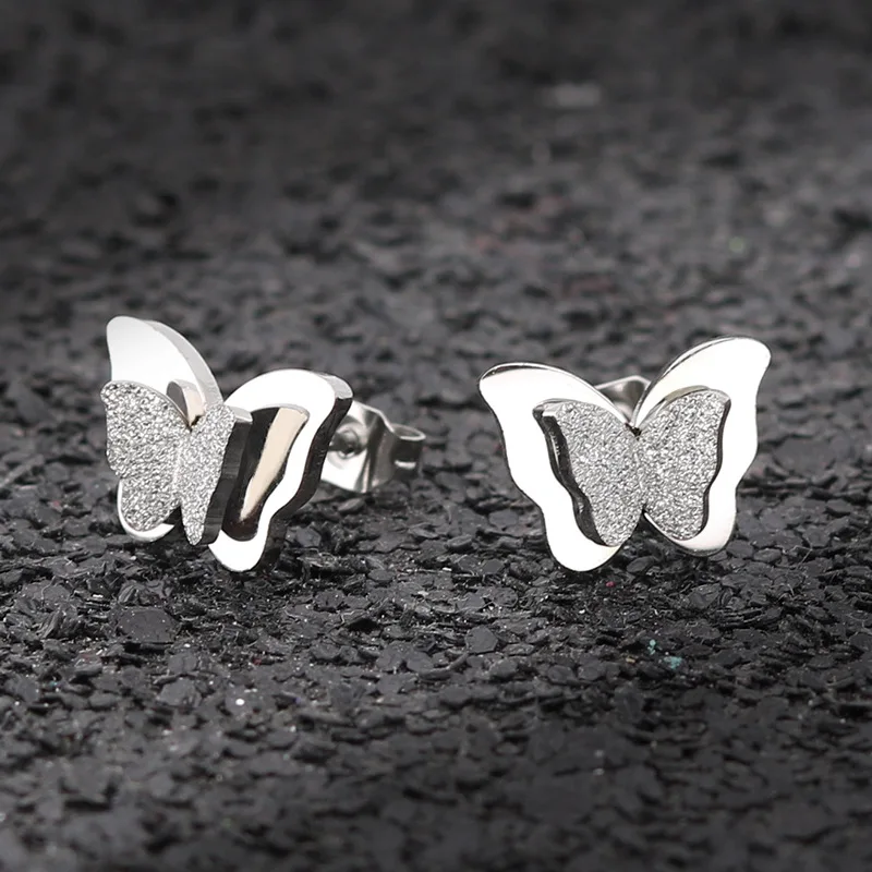 Женские серьги гвоздики из титана G23 с двойной бабочкой|fashion stud earrings|stud earringsgirls