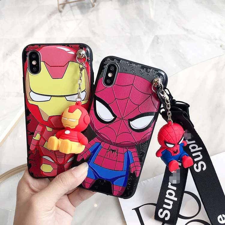 Cute 3D Avengers Heroes Back Cover for Huawei P30 lite P20 pro P10 plus nova4E /nova3 3E Spider Iron Man back Cover+toy+Straps |
