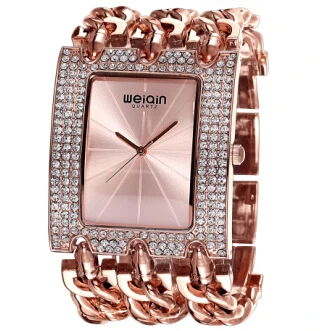 Rose gold rose gold WEIQIN Роскошный бренд кристалл золотой браслет часы для женщин Дамская мода Повседневное платье часы женские часы Hour Feminino Новинка - Цвет: Rose gold rose gold