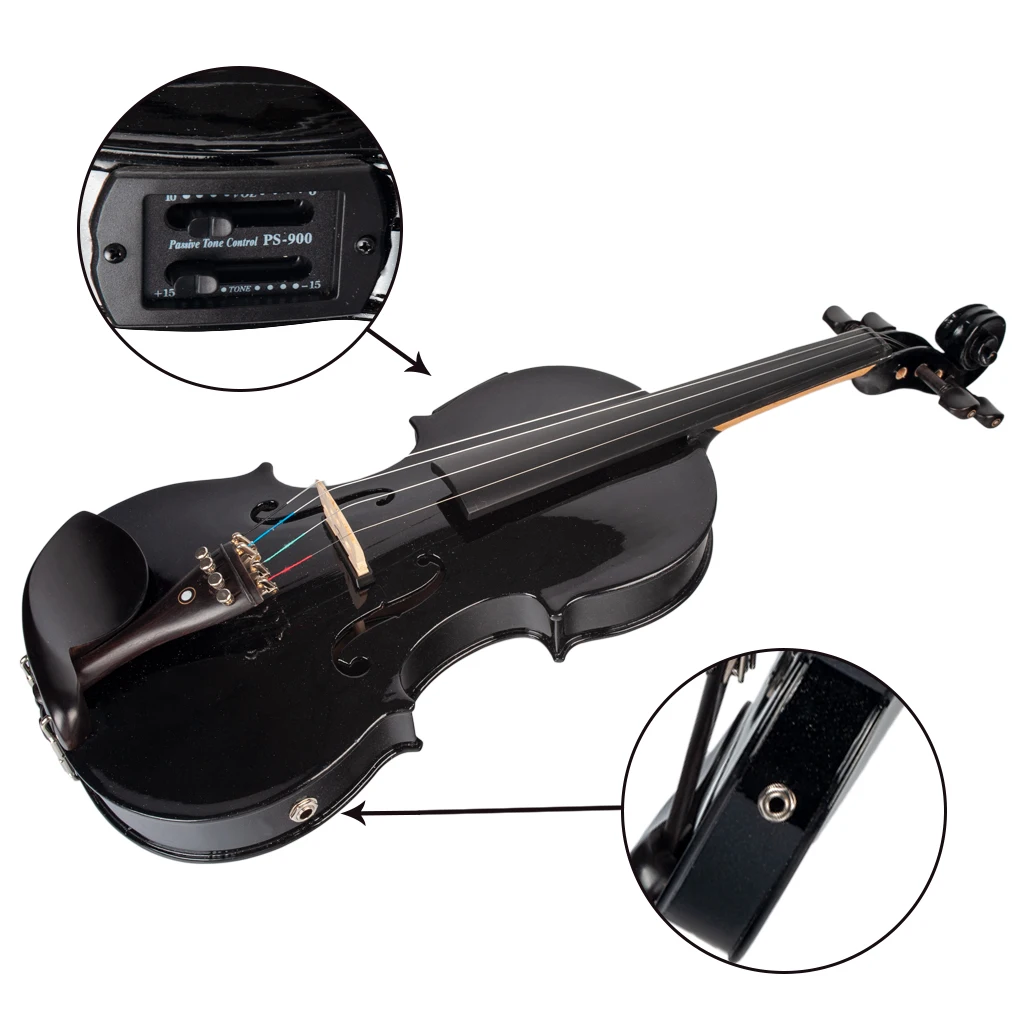 NAOMI 4/4 полноразмерная Скрипка акустическая электрическая скрипка из цельного дерева черное дерево аксессуары Высокое качество черная электрическая скрипка