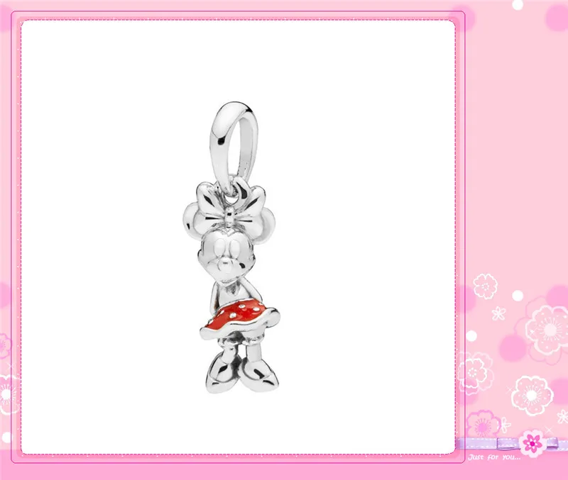 Серебро 925 Минни в горошек кулон с точками Шарм яркий Красный Эмаль Fit Pandora браслет и ожерелье DIY женщин ювелирных изделий FL905