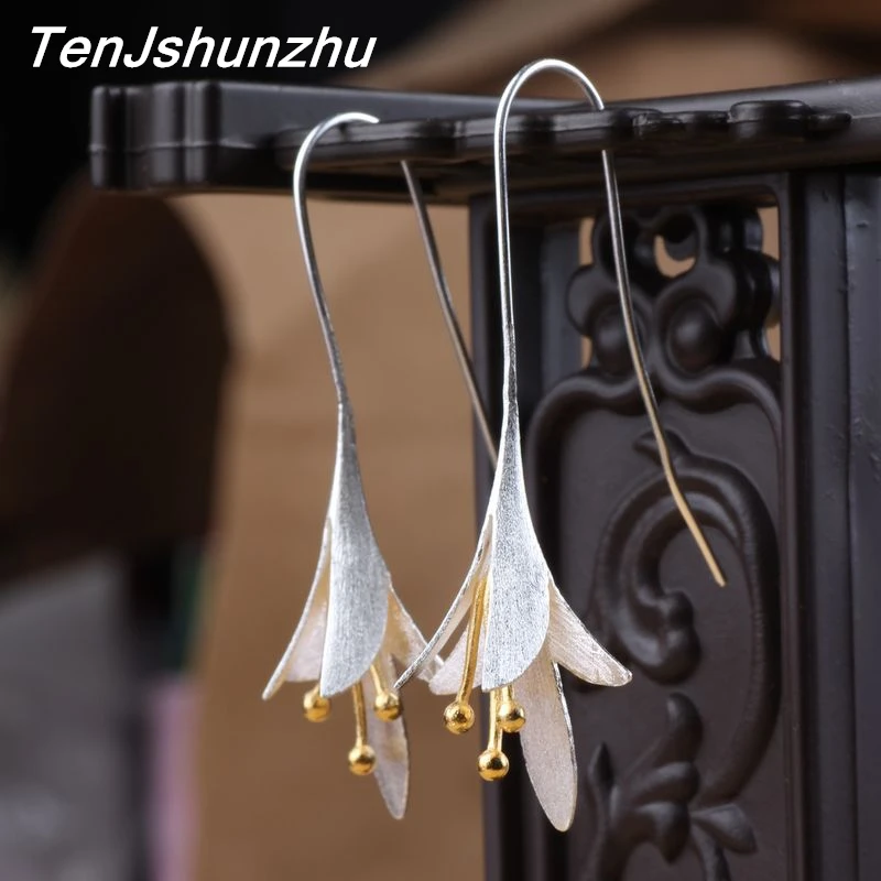 TenJshunzhu серьги-гвоздики из серебра 925 пробы с цветами для женщин, элегантные женские серьги из серебра 925 пробы, серьги EH441