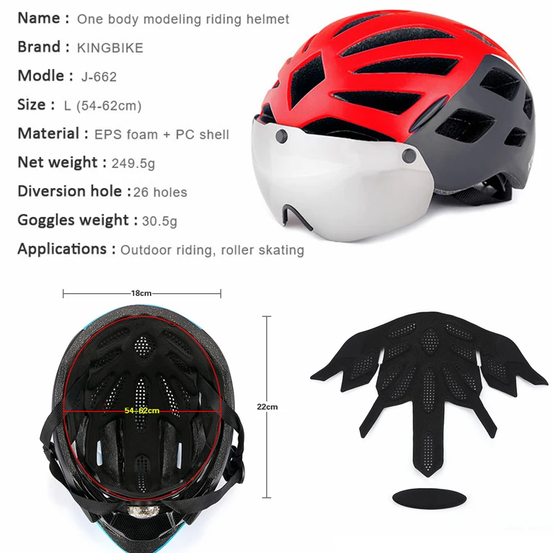 

KINGBIKE Magnetic Goggle Cycling Helmet Ultralight Integrally-molded Road MTB Bike Bicycle Helmet Lens Sunvisor Casco Ciclismo