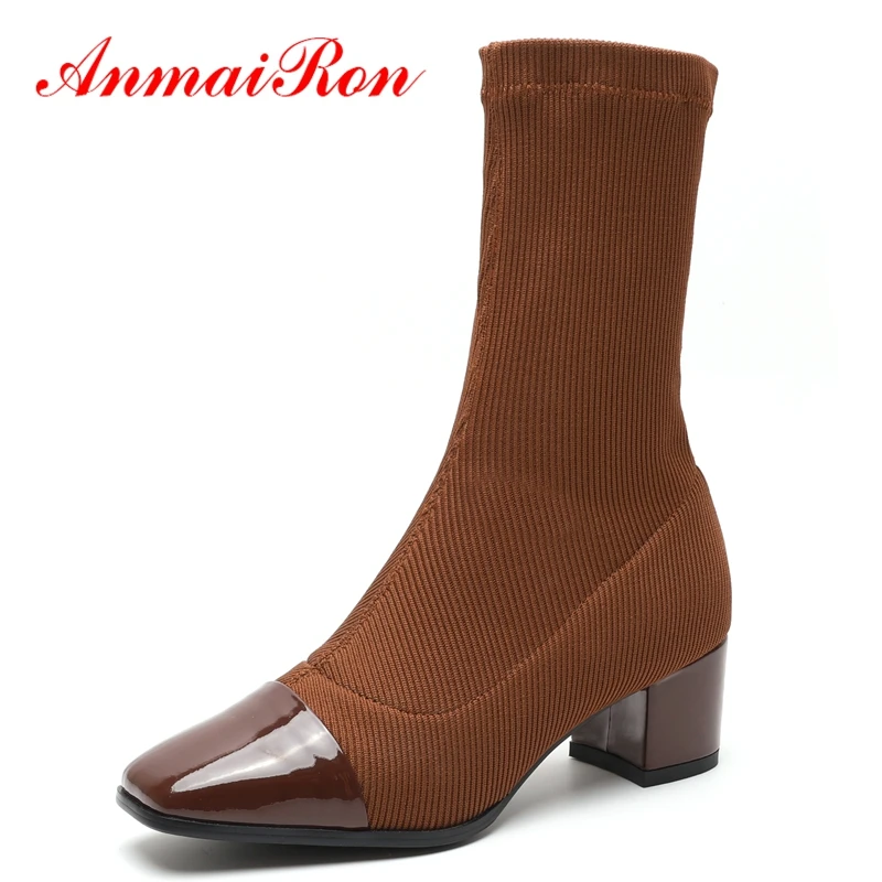 

AnmaiRon New Arrival Basic Pointed Toe Shoes Woman Slip-On Mid-Calf Women Boots Womens Winter Fashion 2018 Size 34-40 LY249