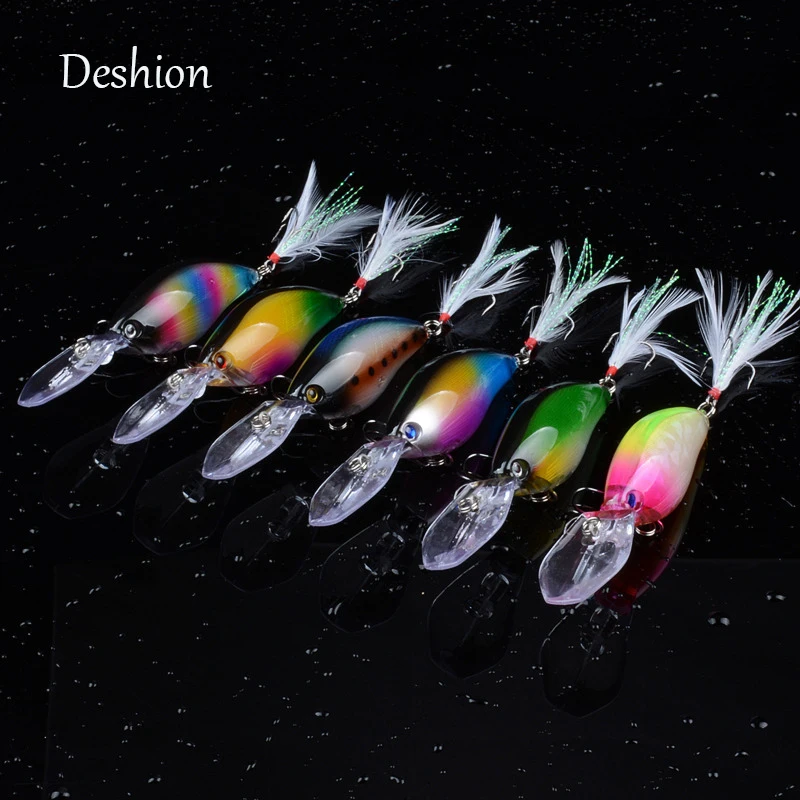 

Deshion Deep Diving Crankbaits Fishing Lure 1PC 11cm 18g Multi-color Wobblers Sinking Crankbait with Feathers for Walleye