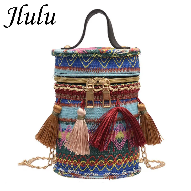 Jlulu уникальные дизайнерские соломенные сумки для женщин 2019 Ins тканый ротанг сумка