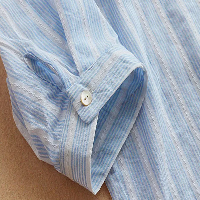 

Fashion womens tops and blouses summer 2019 Striped Three Quarter Sleeve Shirt Casual Loose Blouse Button camicette Y16#N