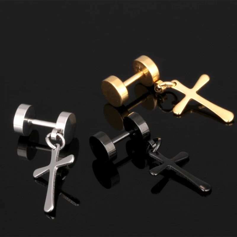 1 шт. мужские серьги в стиле панк гипоаллергенные гвоздики с крестиком для женщин