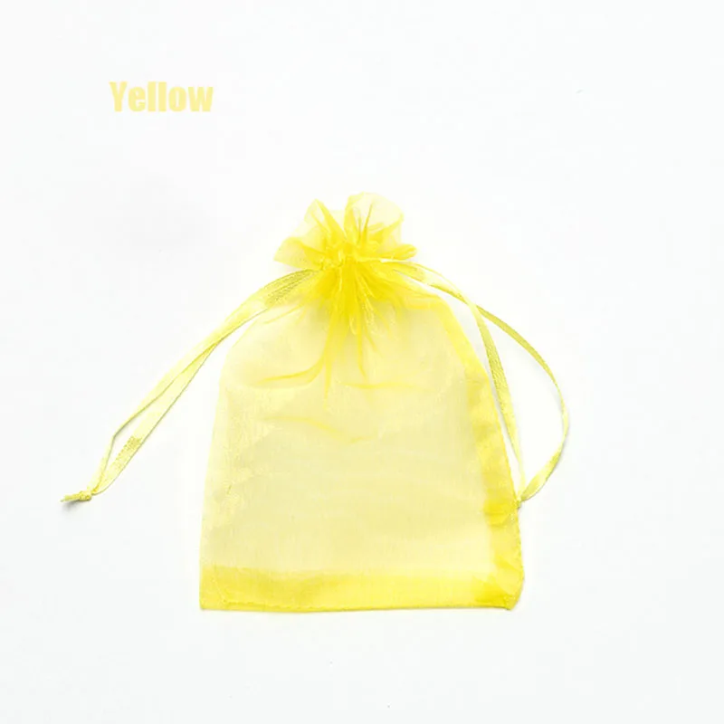 Yellow 100 шт, 24 цвета, сумка для ювелирных изделий, 7x9, 9X12, 10x15, 13x18 см, свадебный подарочный мешочек из органзы, упаковка для ювелирных изделий, демонстрационные пакеты для ювелирных изделий M13 - Цвет: Yellow