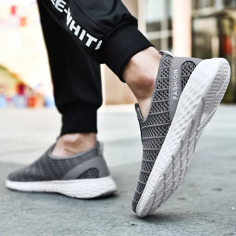2019 Men Shoes Summer Mesh Breathable shoe Walking Footwear Lightweight Comfortable Man Sneakers big size 48 running male gray |