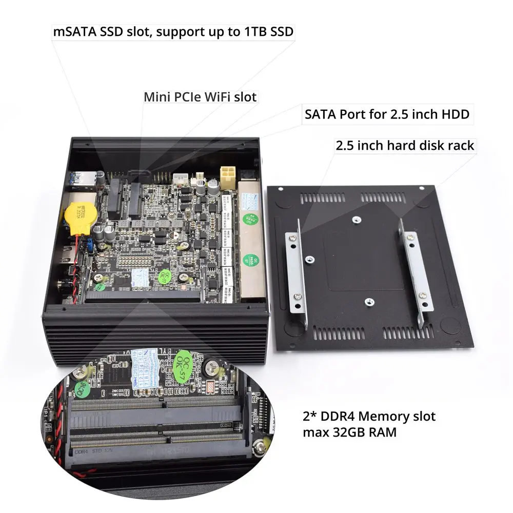 Без вентилятора Мини-ПК Оконные рамы 10 Intel Core i3 7100u 2 DDR4 так DIMM [6 82583 В Gigabit Ethernet] pfsense