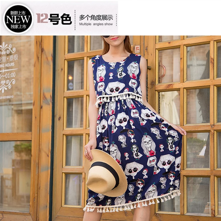 2017 летний новый стиль женщины платья кисточки круглым воротом без рукавов boho dress