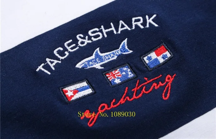 Мужская одежда, брендовая футболка Tace Shark, Мужская Повседневная Деловая летняя футболка, полосатая футболка с отворотом, Мужская футболка с коротким рукавом и вышивкой