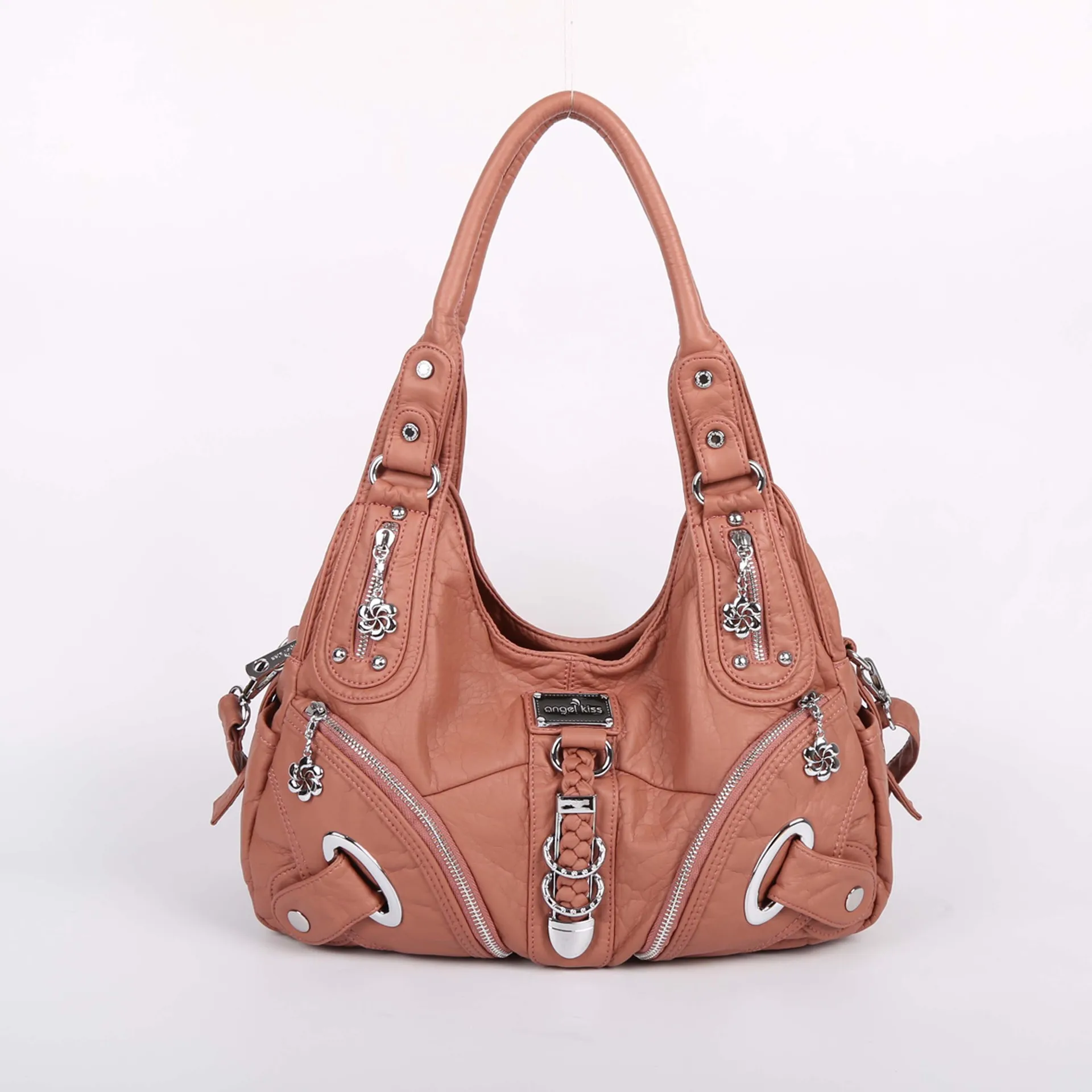 Pink Женские сумки из омытой кожи, ретро сумки на плечо, модные однотонные креативные повседневные сумки-мессенджеры ZF9504 - Цвет: Pink