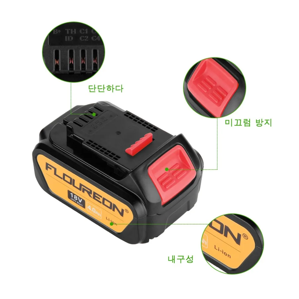 Floureon 18 V 4000 мА/ч, Перезаряжаемые литий-ионный аккумулятор для DEWALT 18 V DCB200, DCB181, DCB182 DCD780 DCD785 DCD795 DCF885 DCF895