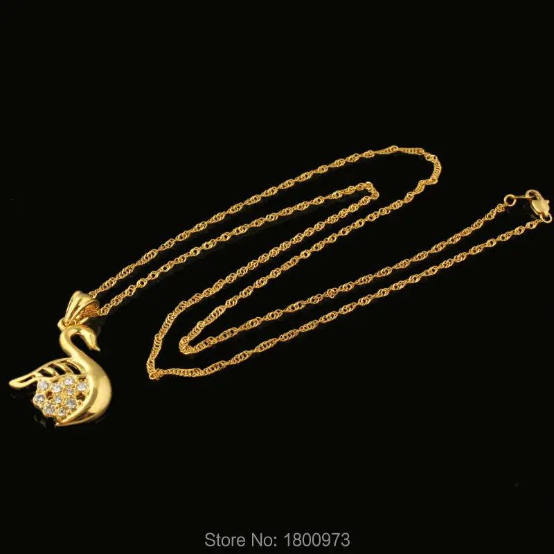 Новое поступление золотистого цвета Кристалл Циркон лебедь кулон ожерелье