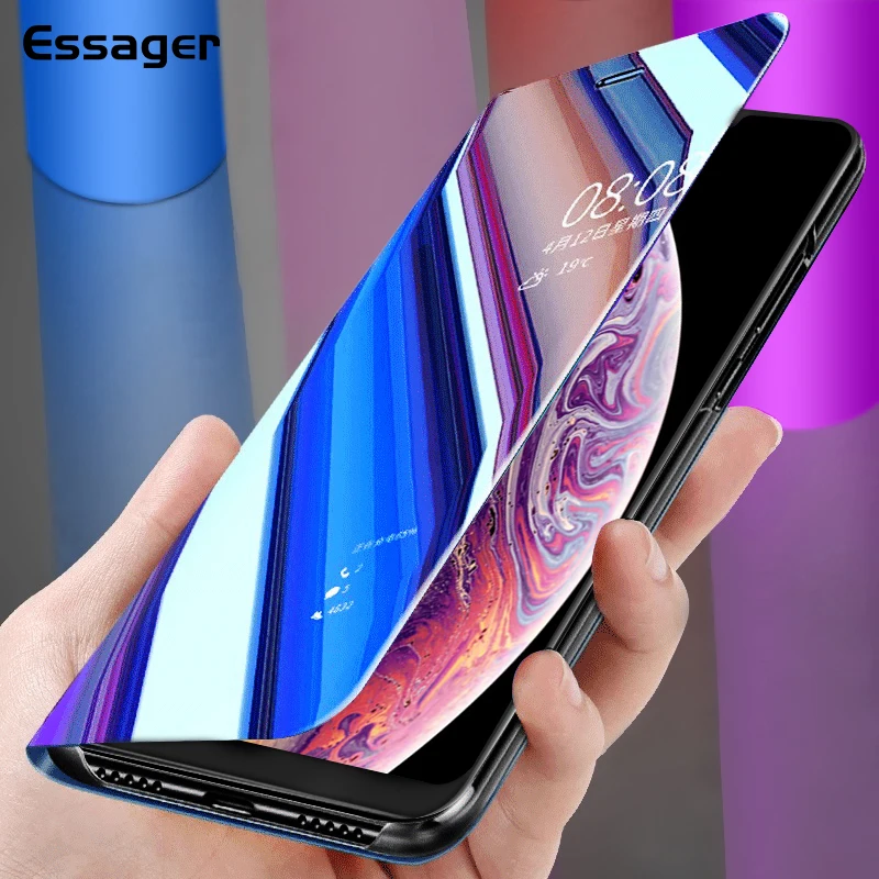 Зеркальный флип-чехол Essager для iPhone XS Max XR X S R 10 8 7 6 6s Plus, роскошный кожаный чехол-накладка для iPhone XS Xsmax Fundas