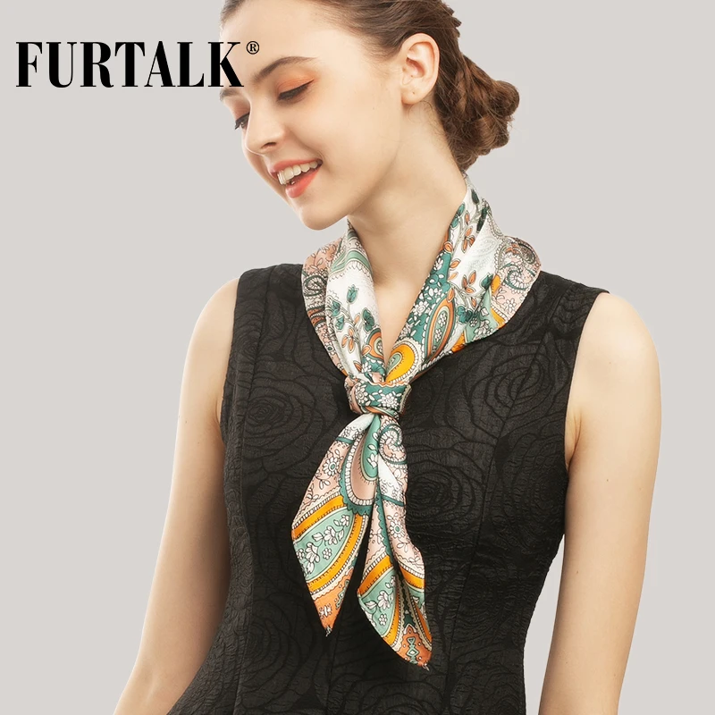 FURTALK 70*70 роскошный бренд женский Шелковый атласный шарф женский европейский стиль с принтом квадратные шарфы летние шали для дам AD059