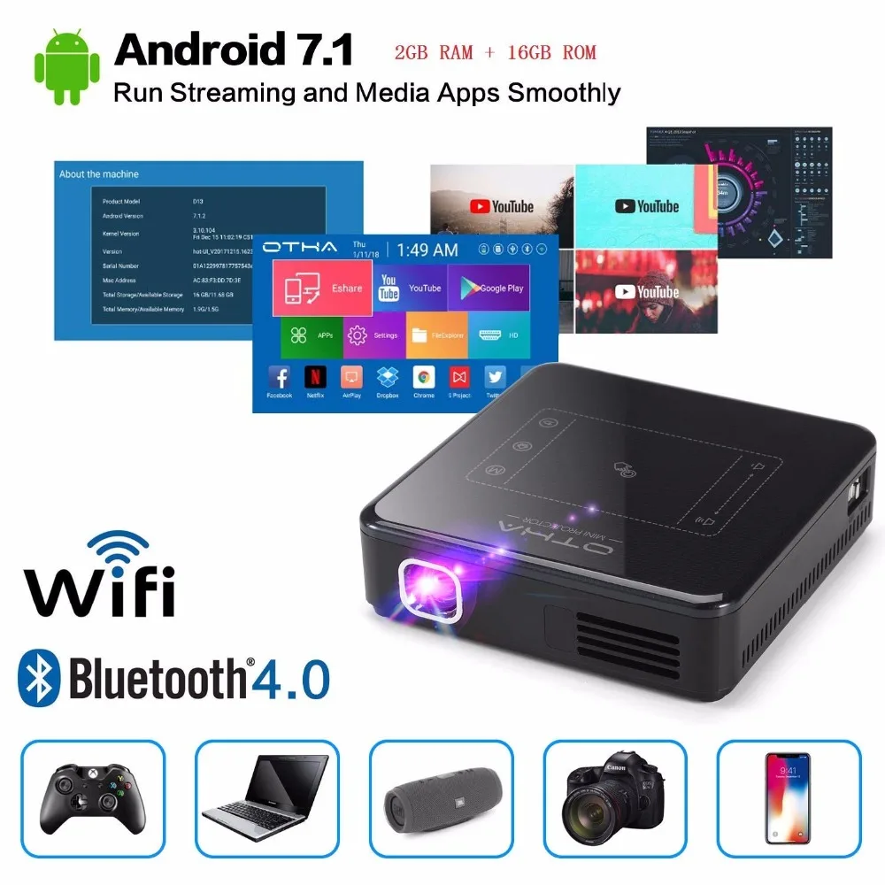 OTHA К 4 к DLP HD мини портативный проектор 200 ANSI домашний кинотеатр Wifi 1080 P Мини Android