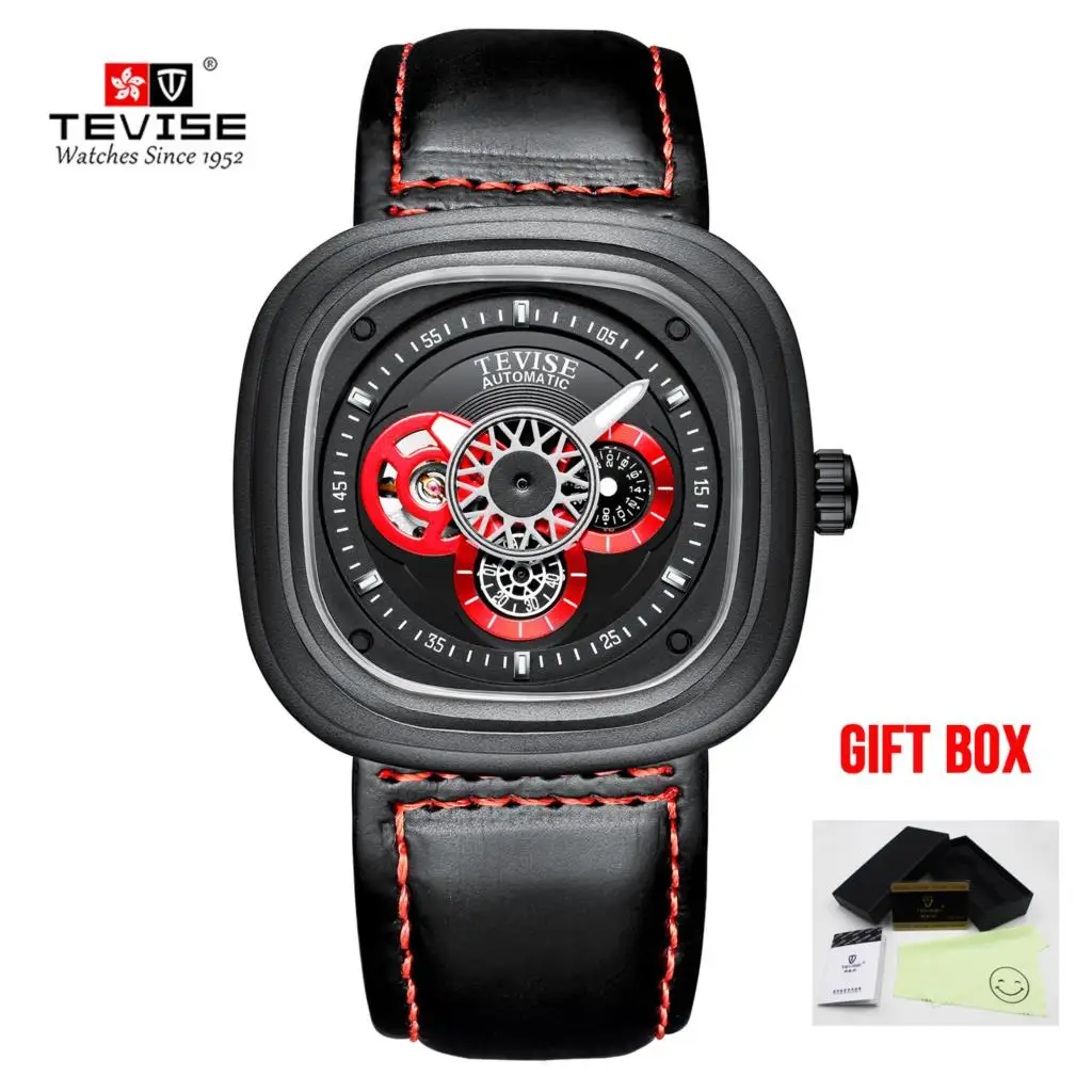 black red Tourbillon Мужские автоматические механические часы Montre Homme Топ бренд Tevise Бизнес Спортивные военные часы мужские наручные часы Relogio - Цвет: black red