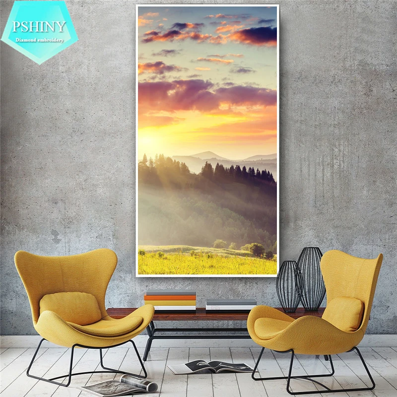 PSHINY 5D алмазная вышивка сделай сам пасторальная природная картина полноразмерная
