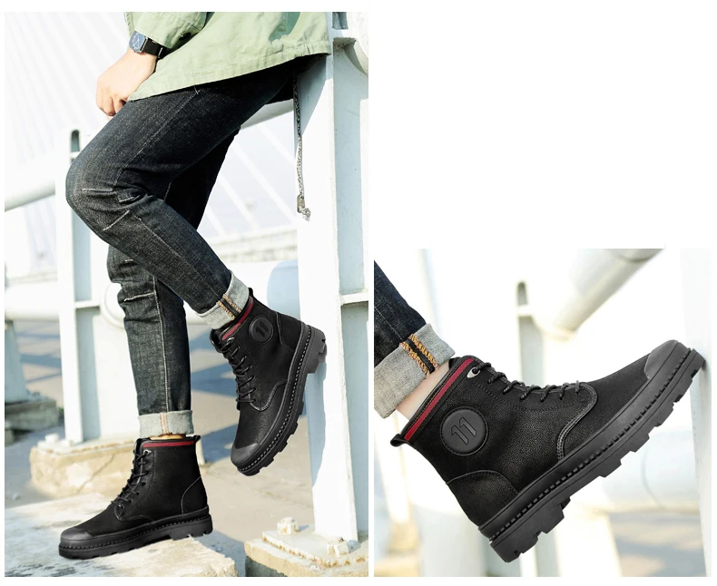 OZERSK New Hot Sale Men Work Shoes Autumn Genuine Leather Lace Up Boots Vintage Style Men Ankle Boots Luxury Casual Boots