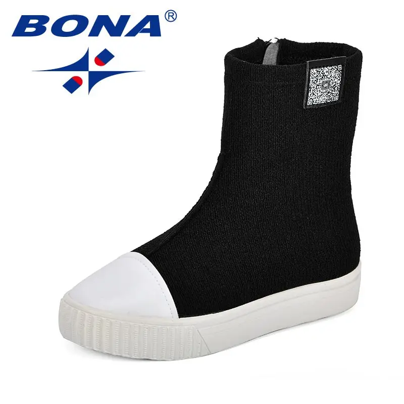 BLACK BONA/ стиль для девочек; модные ботфорты для детей; удобные ботинки до колена; голова ракушек; сезон осень; лайкра стрейч ткани; вязаная детская обувь - Цвет: BLACK