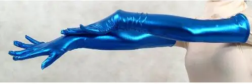 

Woman blue shiny metallic sexy gloves fetish unisex zentai suit classic halloween costumes