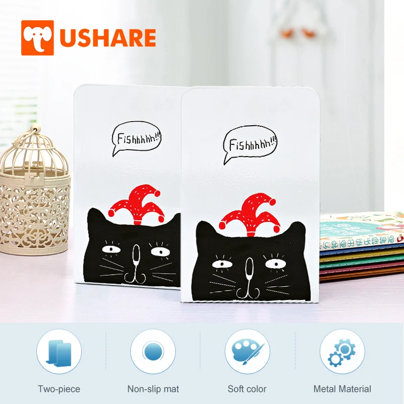 USHARE 2 шт. держатель книги милый кот декоративная металлическая подставка для книг Настольный металлический книжный наконечник подставки для полок Офис Дом Школа поставки