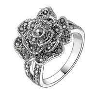classics black rose ring with cz micro pave christmas new year party jewelry vintage flower rings for women wholesale lots bulk