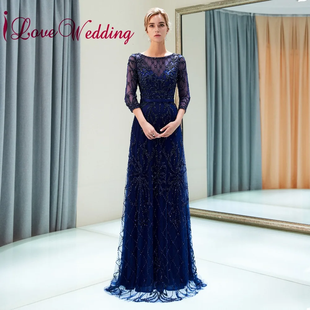 Вечерние трапециевидные платья цвета шампанского ilovebridal с длинными рукавами 3/4