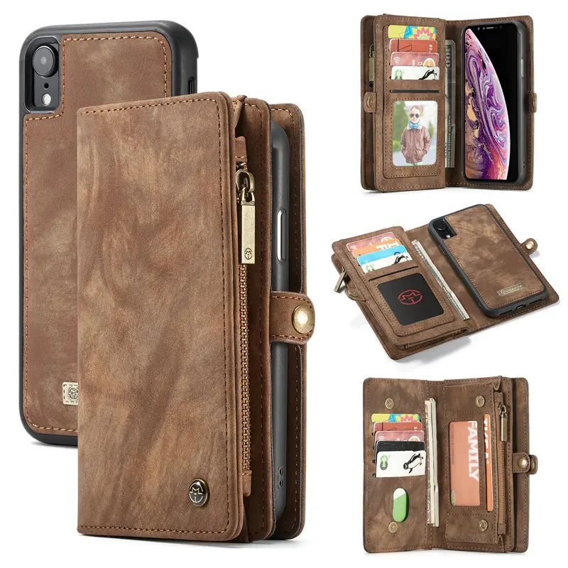 Кожаный чехол для iPhone Xs XR XS Max съемный 2 в 1 кошелек на молнии кредитных карт X 7 8 Plus 6
