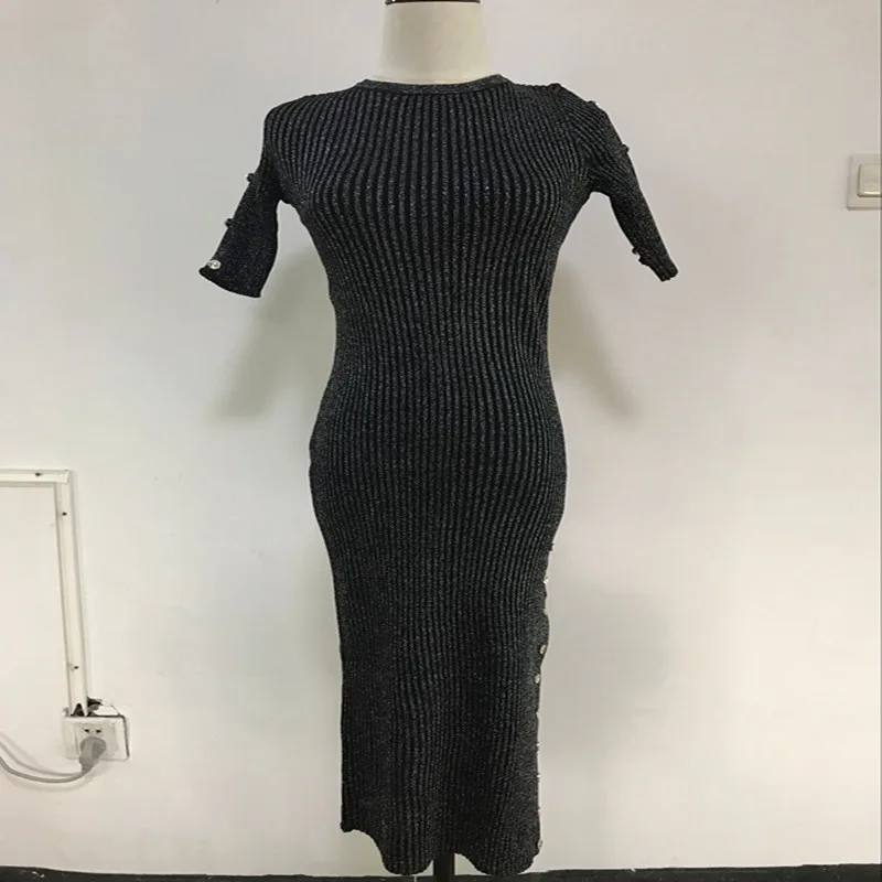 2017 Women Sexy Sparkling Half Sleeve Knitting Dresses Fashion Woman Side Splits Buttons Maxi Dress Vestidos | Женская одежда