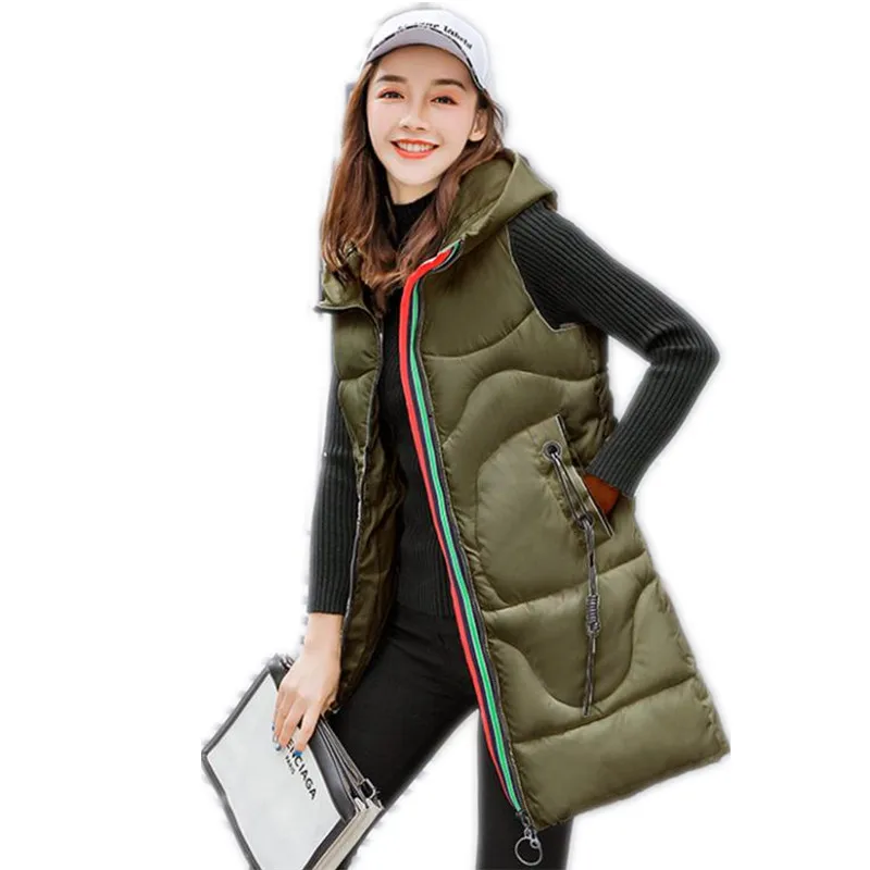 Новый Модный осенне зимний женский жилет 2018 средней длины Теплый без рукавов