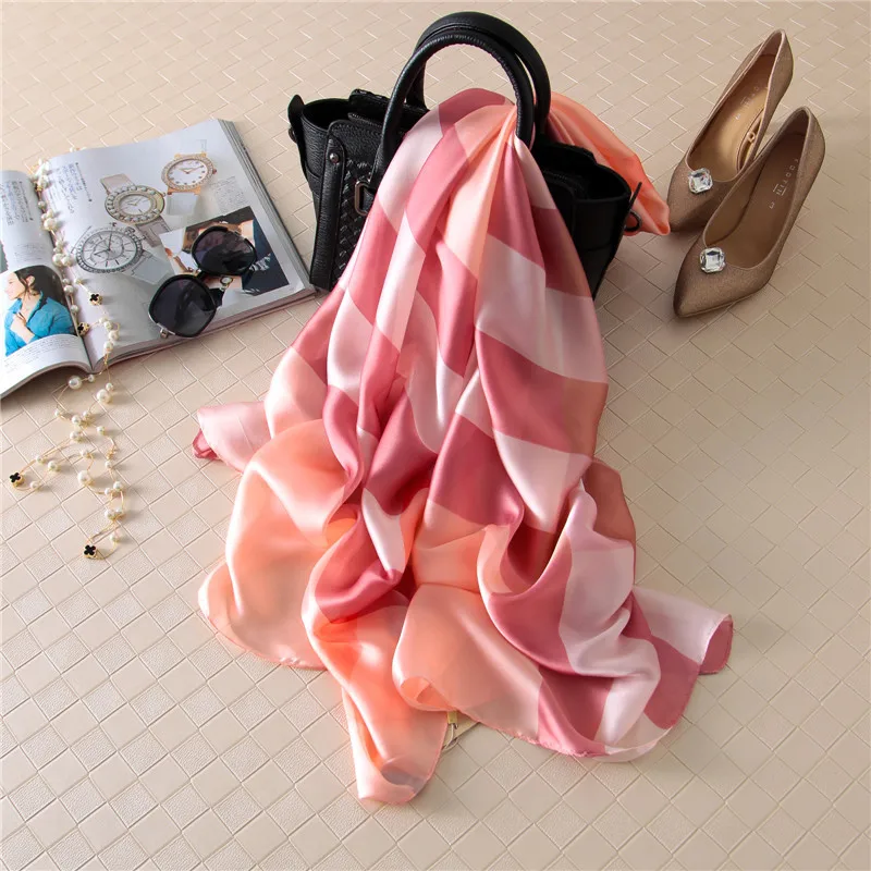 2018 женский роскошный брендовый шарф полосатая шелковая шаль весенне летняя