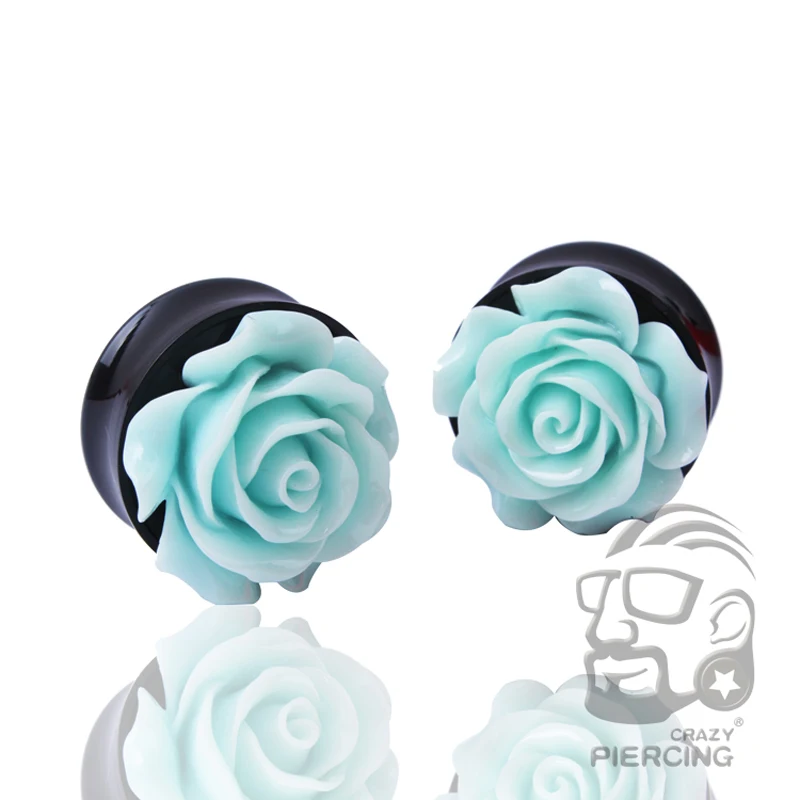 Серьги туннели Для Пирсинга Ушей с синими цветами розы акриловые украшения для