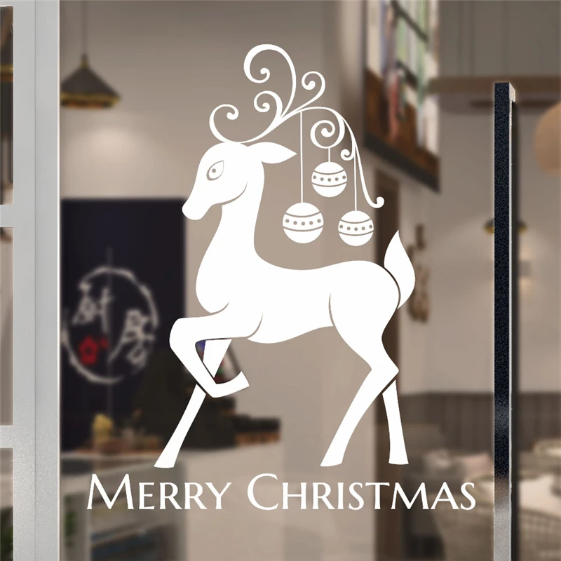 merry christmas wall stickers for kids rooms window home decor new year reindeer decals accessories vinyl mural art | Дом и сад