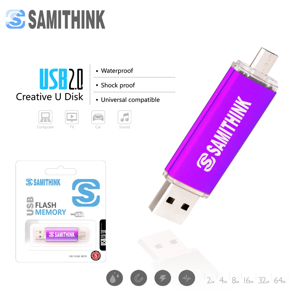 SAMITHINK OTG USB флеш накопитель высокоскоростной 2 0 Подарочный 64 ГБ 32 16 8 поддержка