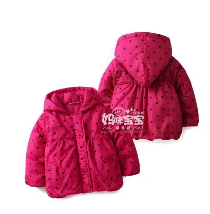 Rose red Новинка г.; осенне-зимние куртки; Одежда для девочек; детское плотное пальто с капюшоном; теплые хлопковые куртки со звездами для маленьких девочек; Верхняя одежда для детей - Цвет: Rose red