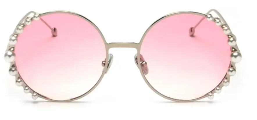 c13 silver pink Черные круглые жемчужные солнцезащитные очки, роскошные брендовые Оттенки для женщин, негабаритные солнцезащитные очки, женские классические очки с металлической оправой высокого качества - Цвет линз: c13 silver pink