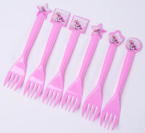 6pcs forks С Днем Рождения Минни ребенок мальчик душ для женщин и девочек свадебный фестиваль вечерние украшения набор баннер салфетки стакан с соломинкой пластины поставщиков - Цвет: 6pcs forks