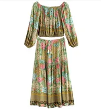 Новинка, розовая рубашка с цветочным принтом, с бантом, на бретельках, с оборками, с открытыми плечами, эластичная резинка на талии, широкие штаны, Женский пуловер, блузка, комплект из 2 предметов