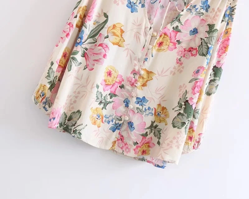 Boho блузка 2017 Новинка Осень кремовый цвет вискоза и хлопок цветочный принт блузки