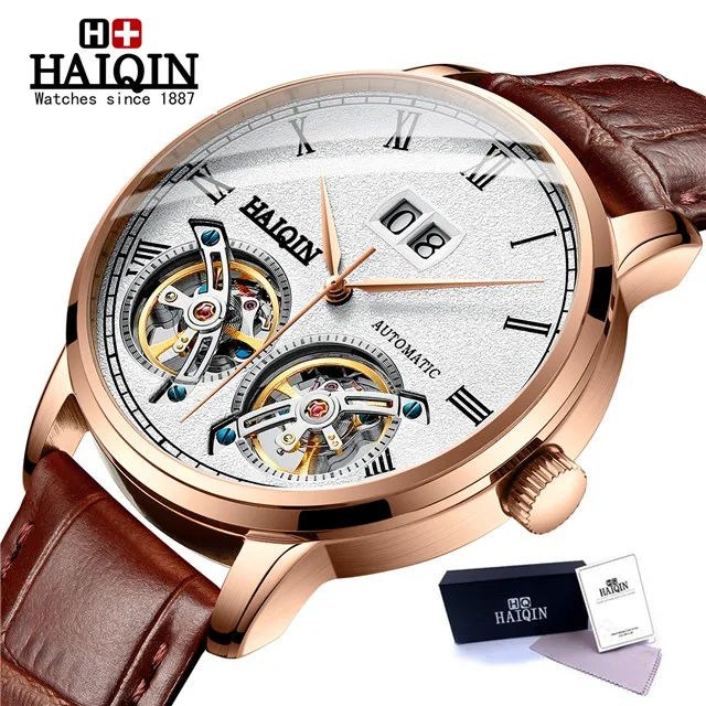 L-gold white HAIQIN мужские s часы Топ люксовый бренд автоматические механические наручные часы Мужские Двойные Tourbillon модные водонепроницаемые часы relogio masculino - Цвет: L-gold white