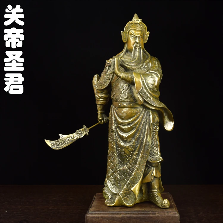 Большая латунная статуя Гуань Гонг антикварная медная Fortuna Wu старые латунные