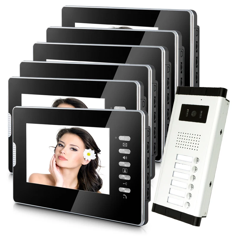 

FREE SHIPPING Brand New Apartment Intercom Entry System 6 Screens 7" Color Video Door Phone intercom System for 6 house