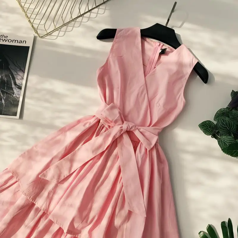 ALPHALMODA, летнее женское платье принцессы без рукавов с двойным слоем, с высокой талией, с поясом, для девушек, бальное платье, милое, с оборками, Vestidos